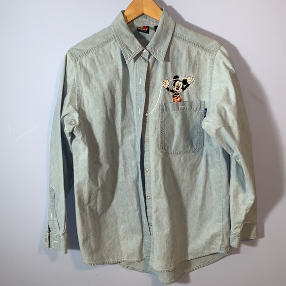 Disney Mickey unlimited jerry Leigh size m button down shirt light blue chambray - Picture 2 of 7
